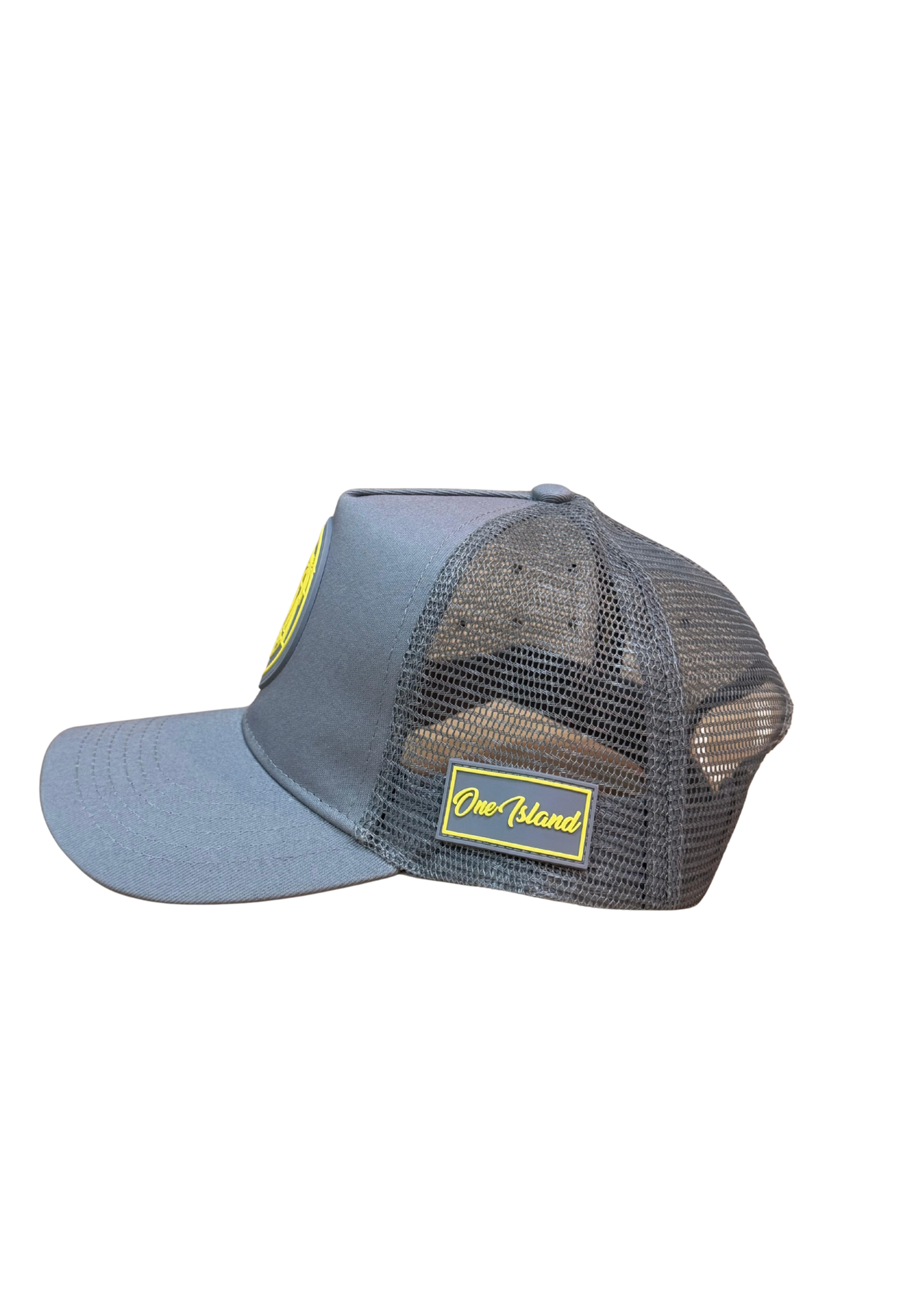 Casquette grise et jaune avec logo jaune SXM