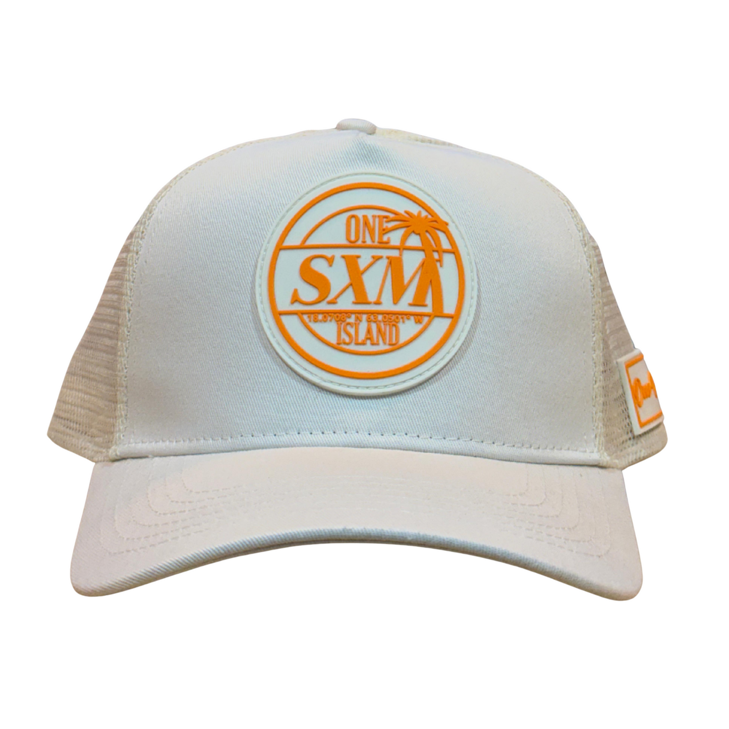 Casquette beige avec logo orange fluo SXM