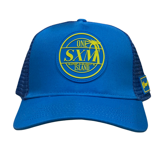 Casquette bleu avec logo jaune fluo SXM