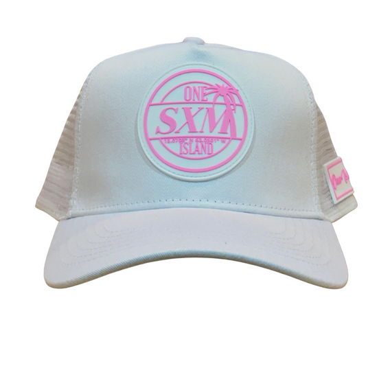 Casquette blanc  avec logo rose fluo SXM