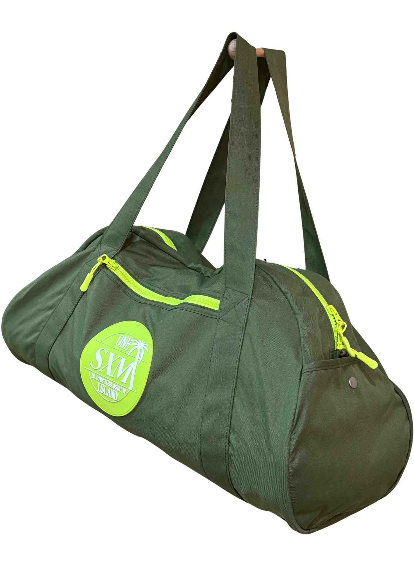 Sac de sport vert kaki avec des touches de vert fluo