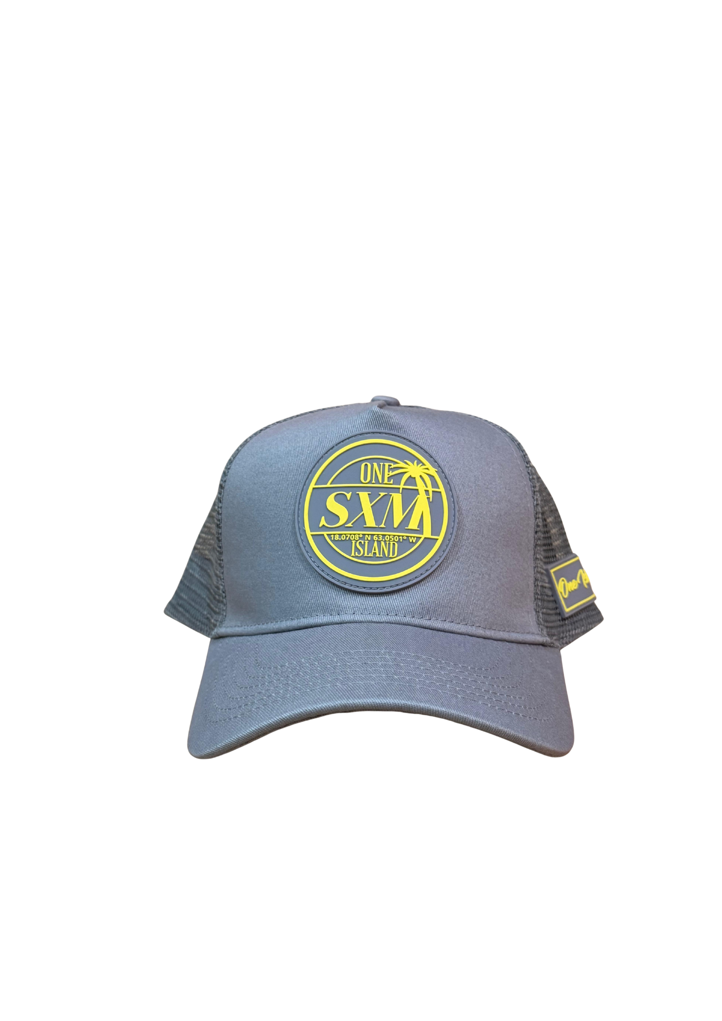 Casquette grise et jaune avec logo jaune SXM