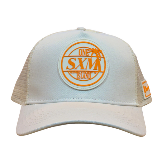 Casquette beige avec logo orange fluo SXM