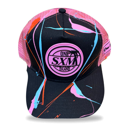 Casquette SXM by You peinte à la main, filets de peinture fluo