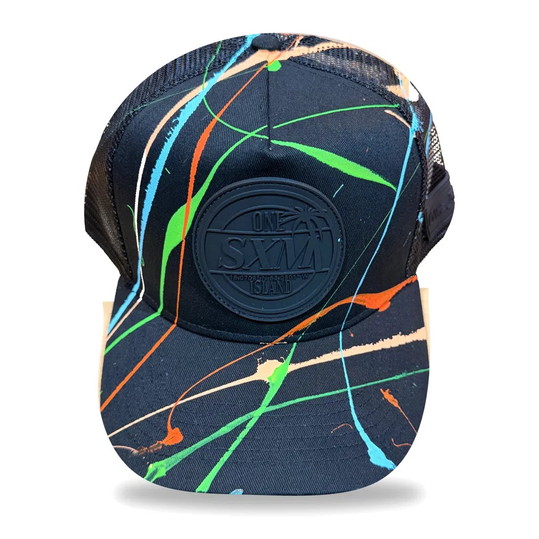 Casquette SXM by You kaki peinte à la main, couleurs fluo