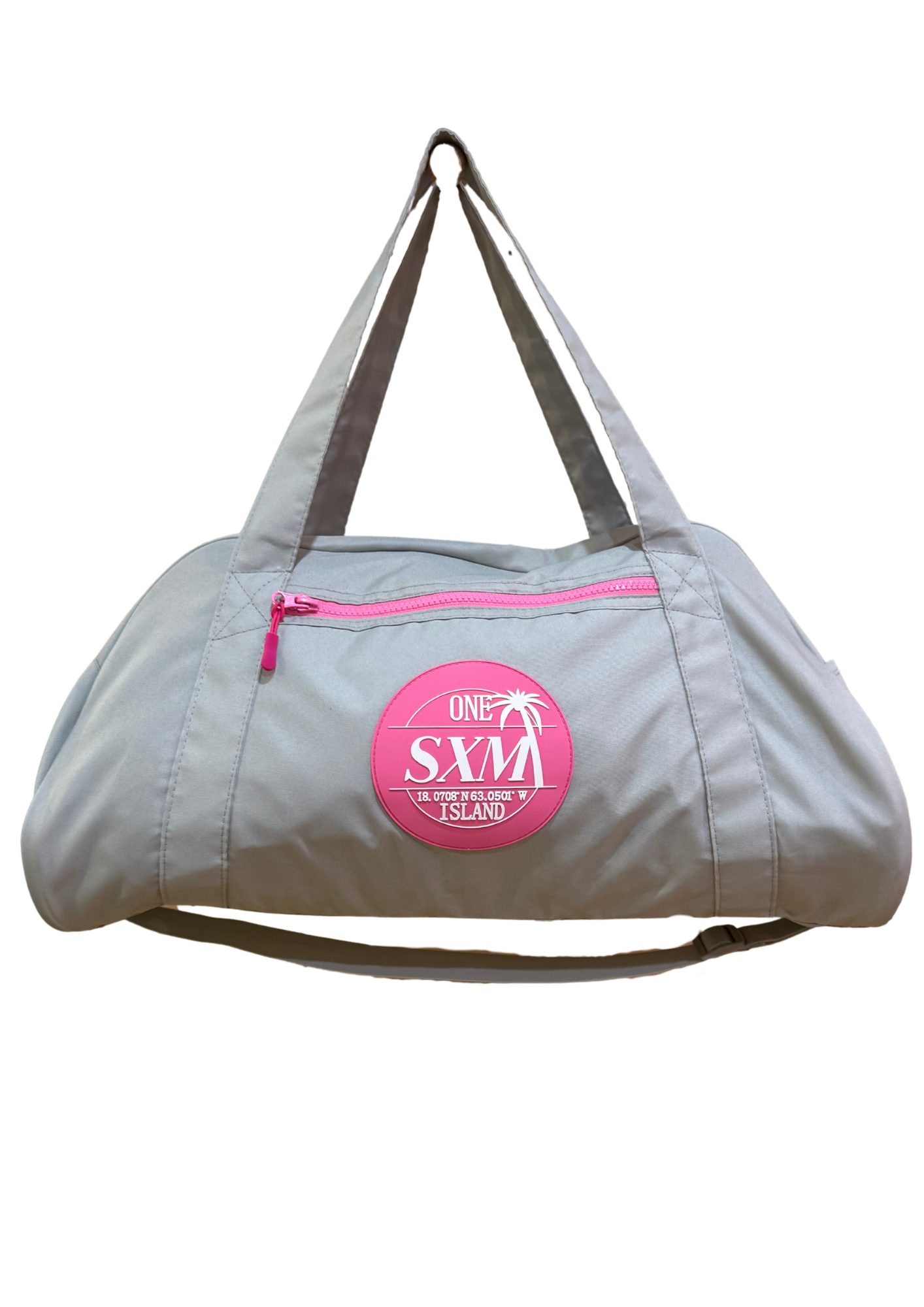 Sac de sport gris avec des touches de rose