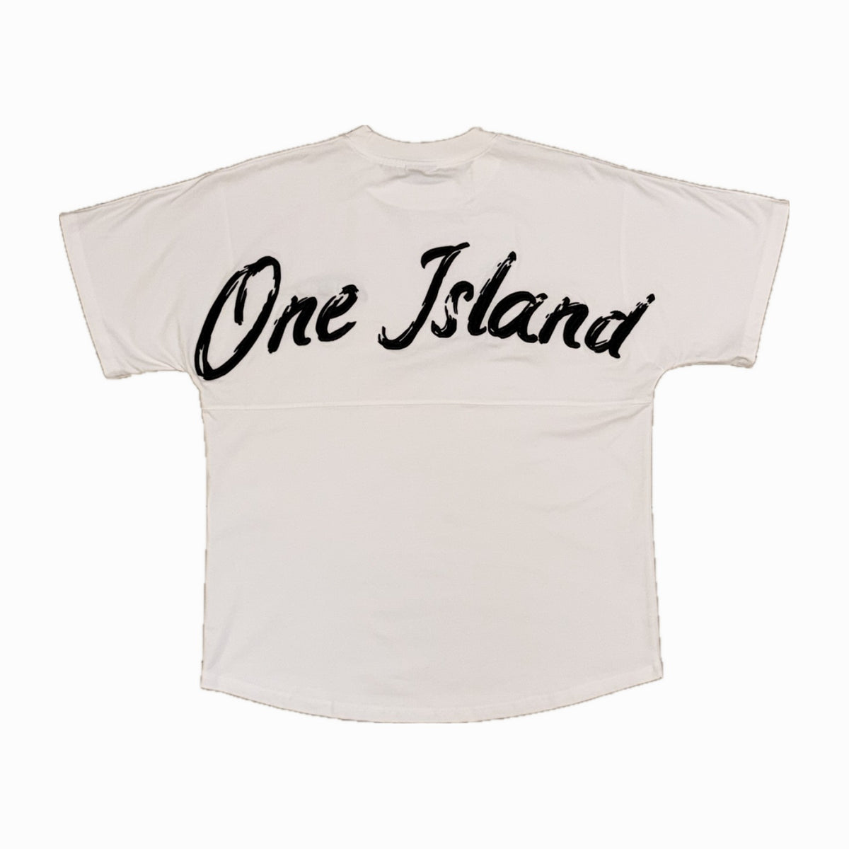 T-shirt One Island brodé blanc, logo One Island brodé noir dans le dos